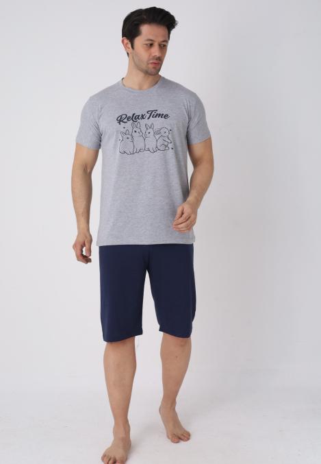 Pijama barbat cu maneca scurta si pantaloni 3/4, culoare gri, Engros